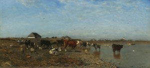 Landscape By The River Vah With Cows — Richard Alfred Eugen Jettel, Impressionism