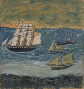 Three Masted Barque With Three Small Ships — Alfred Wallis