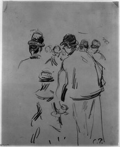 Man And Child In Crowd — Camille Pissarro