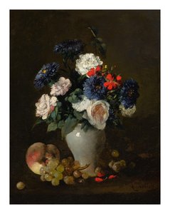 Assorted Flowers In A Vase With Grapes And A Peach On A Table — Антуан Волон