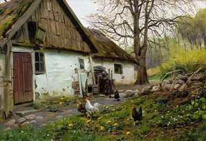 Bromolle Farm With Chickens — Peder Mørk Mønsted