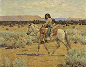 Apache Mother And Children On Horseback — Carl Moon