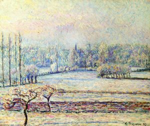 Ansicht Von Bazincourt, Frost, Morgens — Camille Pissarro, Impressionistische Landschaft