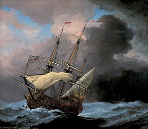The English Ship 'hampton Court' In A Gale — Willem Van De Velde The Elder