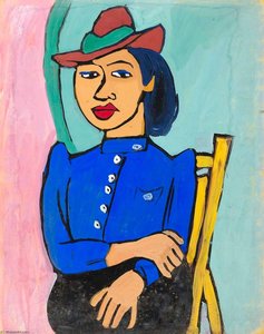 Seated Woman In Red Hat And Blue Blouse — William H. Johnson, Harlem Renaissance