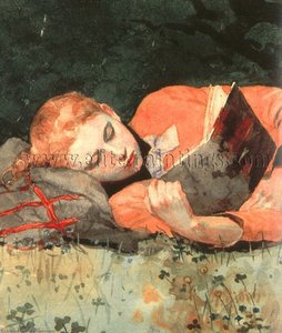 The New Novel, Detail, Watercolor, Museum Of Fin — Winslow Homer, Realism