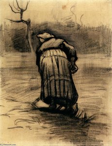 Peasant Woman Lifting Potatoes — Vincent Willem Van Gogh, Post-impressionism