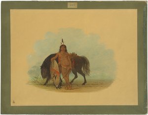 A Cheyenne Warrior Resting His Horse — George Catlin, Academic Illustration
