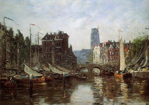Rotterdam, Le Pont De Bourse — Eugène Louis Boudin, Impressionism