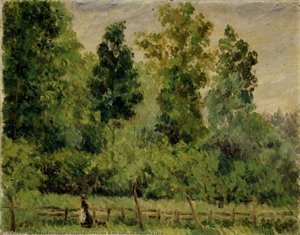 Wooded Landscape A Woman Walking With A Dog — Félix Pissarro