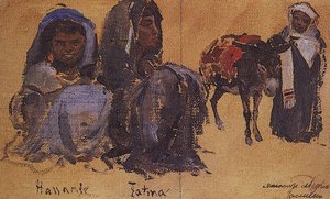 Two Female Figures. A Male Figure With A Donkey. — Vasily Dmitrievich Polenov