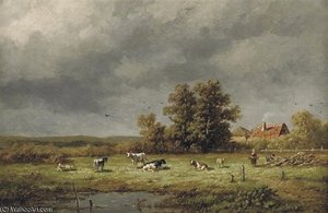 Cows In A Sunlit Meadow — Anthonie Jacobus Van Wijngaerdt