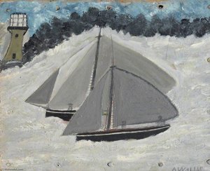 Two Sailing Ships With A Lighthouse — Alfred Wallis
