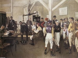 The Weighing Room, Hurst Park — Sir John Lavery