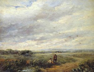 River Scene With Boys Fishing — David Cox The Elder