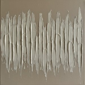 Monolithic Echoes Of Cream And Taupe In Sculptural Vertical Impasto Relief — David Moreau, Plaster & Texture Art