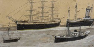 Three Master And Steamer In Port (verso) — Alfred Wallis