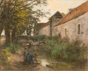 Laveuses, Deux Figures, Petit Pont Du Ru Chailly — Léon Augustin L'hermitte