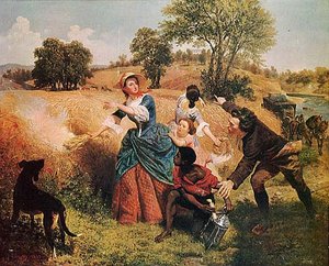 Mrs. Schuyler Burning Her Wheat Fields On The Approach Of The British, (painting) — Emanuel Gottlieb Leutze