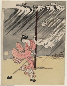 A Young Woman In A Summer Shower — Suzuki Harunobu