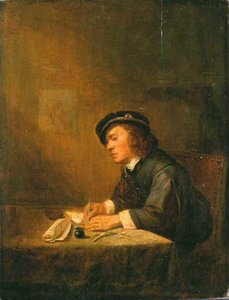 Young Man Sitting Indoors, Writing — Josse Van Craesbeeck