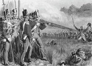 British Infantry Deployed In Line Prepare To Repulse An Advancing French Column