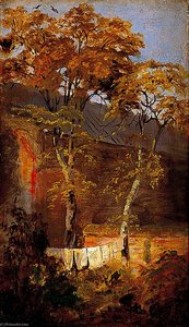 Corner Of A Walled Garden With Washing On A Line — Joseph Clover