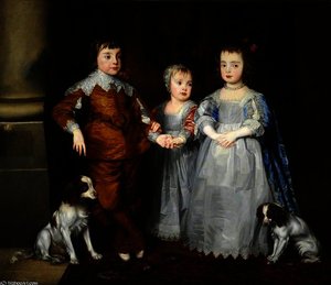 The Three Youngest Children Of Charles I (charles, James And Mary) With Their Dogs — Sir Anthony Van Dyck