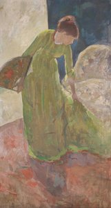 Woman Standing, Holding a Fan