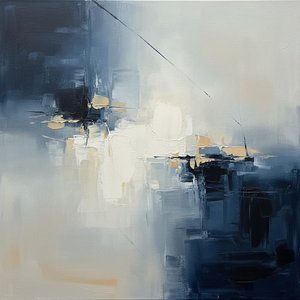 Fragmented Horizon Of Midnight Indigo And Piercing Alabaster Light — Laurent Fabre, Neo-abstract Art