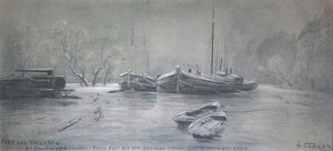 Paris, Port Des Orfèvres, L'hiver, Avec La Seine Gelée — Fernand Combes