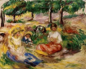Three Young Girls Sitting In The Grass — Pierre-auguste Renoir, Impressionism