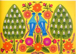 Two Blue Tomties - Two Sisters Walk On The Grass — Maria Primachenko, Naive Art / Primitivism
