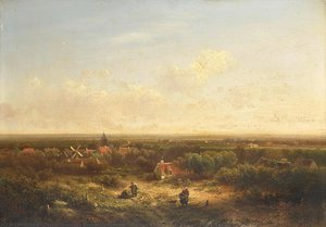 Distant View with a Village, Pieter Lodewijk Francisco Kluyver, 1840 - 1900