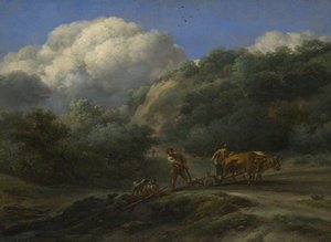 A Man And A Youth Ploughing With Oxen — Nicolaes Pietersz Berchem
