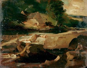 River Landscape With Rocks In The Foreground — Joseph Clover, Impressionism