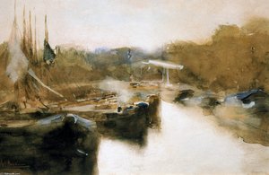 Moored Ships In City Canal — George Heidrik Breitner