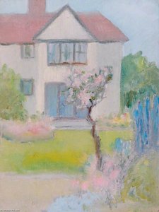 Suburban House And A Rose Tree — Margaret Sidney Davies