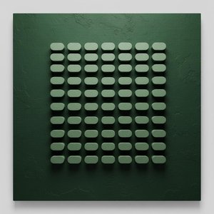 Monolithische Symmetrie In Waldgrün: Eine Meditative Studie Strukturierter Gelassenheit — David Moreau, Gips- & Texturkunst