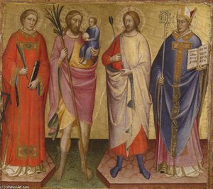 Saints Lawrence, Christopher, Sebastian, And A Bishop Saint — Giottino