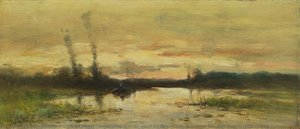 Landschap Aan De Vaart Bij Hilversum, Johannes Gijsbert Vogel, 1880 - 1915 — Johannes Gijsbert Vogel