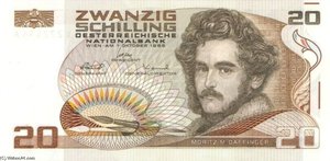 Vorderseite Der 20 Schilling Banknote Mit Dem Aquarellisten Des Biedermeier