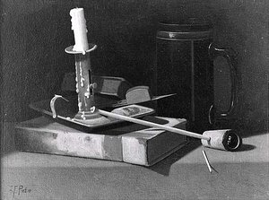 Books, Mug, Candlesticks, And Pipe, (painting) — John Frederick Peto