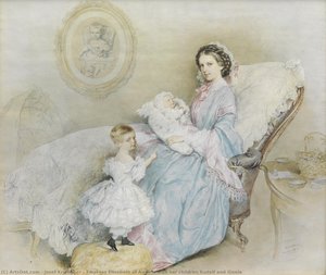 Empress Elisabeth Of Austria With Her Children Rudolf And Gisela — Josef Kriehuber