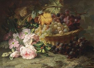 A Still Life With Roses And Grapes — Margaretha Roosenboom
