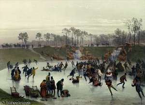 Skaters On The Lake — Eugene Charles Francois Guerard