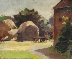 Outdoor Sketch with Haystacks