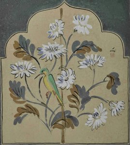 Chrysanthemum with a Green Bird