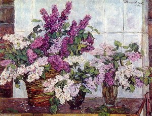 Still Life. Lilac, Crystal Vase And A Basket. — Pyotr Konchalovsky