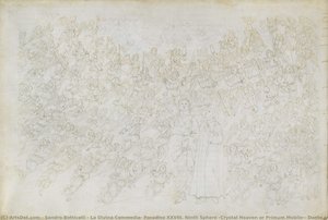 La Divina Commedia, Paradiso Xxviii. Ninth Sphere (crystal Heaven Or Primum Mobile): Dante Sees God As A Glaring Point, Circled By Angelic Choirs; Beatrice Explains The Hierarchy And The Powers Of The Sphere — Sandro Botticelli, Early Renaissance